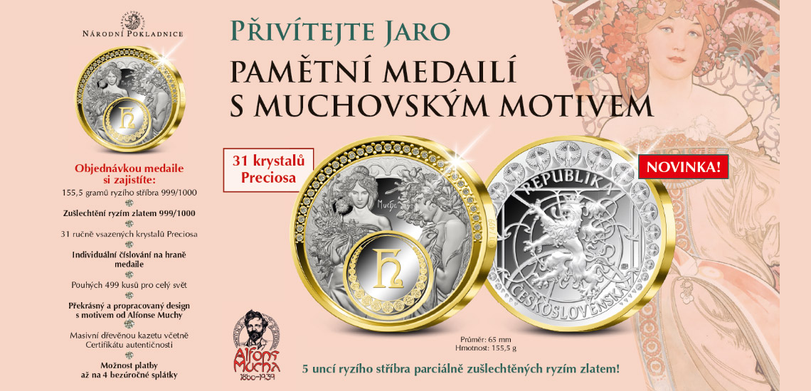 5uncová stříbrná medaile Alfons Mucha - Jaro