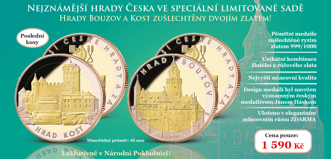 Hrad Kost a hrad Bouzov s mincovním rámem
