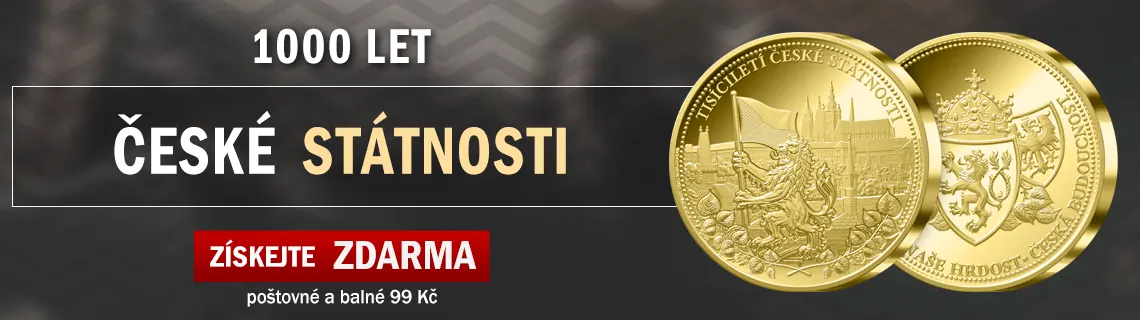 Mimořádná nabídka - pamětní medaile 1000 let české státnosti ZDARMA! Platíte jen poštovné a balné 99 Kč.