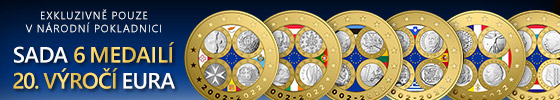 Sada 6 medailí oslavující 20. výročí zavedení eura