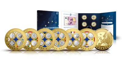 Sada 6 pamětních medailí vyražených k 20. výročí eura | 20 let eura exkluzivní sada šesti medailí