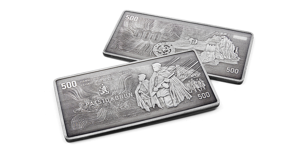 Legendární československá pětisetkoruna na medaili zušlechtěné stříbrem