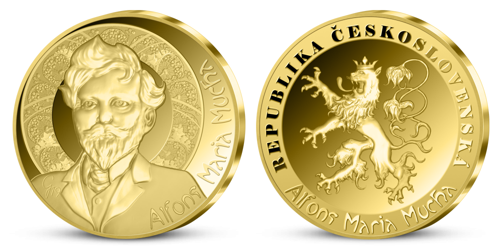 Alfons Mucha - pamětní medaile z ryzího zlata 999/1000