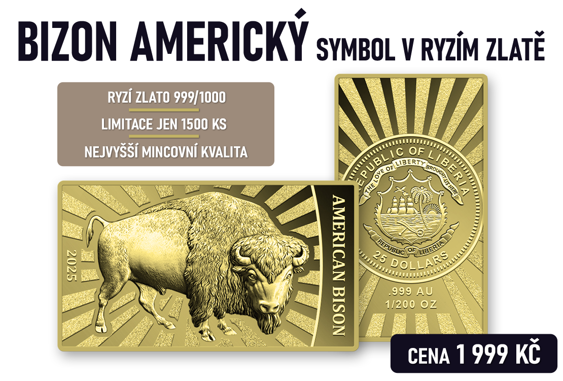 Bizon americk&yacute; - symbol v ryz&iacute;m zlatě 