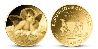 Anděl strážný a mince z ryzího zlata 999/1000 