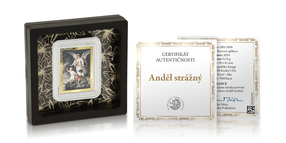 Anděl strážný a ryzí zlato 999/1000 s kolorací