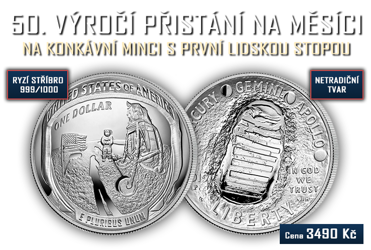 Apollo 11 - stříbrná konkávní mince 
