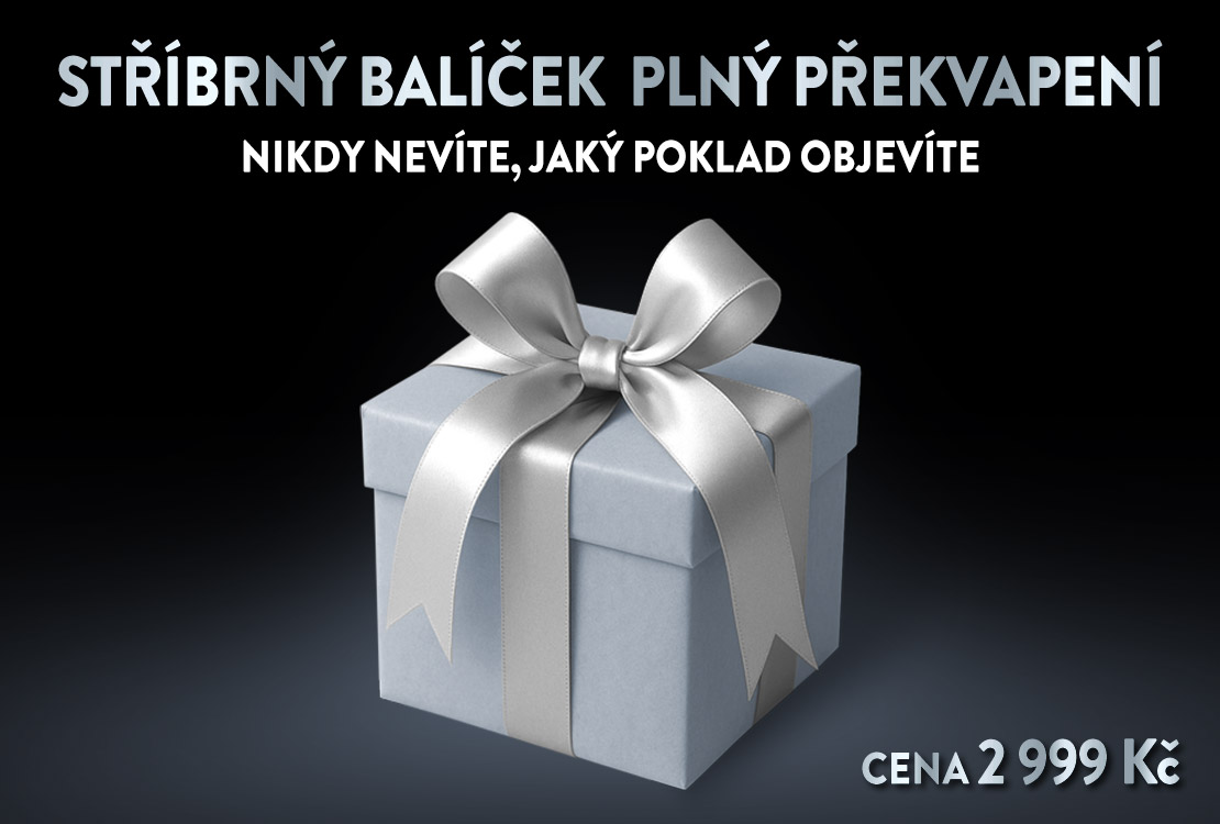  STŘ&Iacute;BRN&Yacute; bal&iacute;ček pln&yacute; překvapen&iacute;