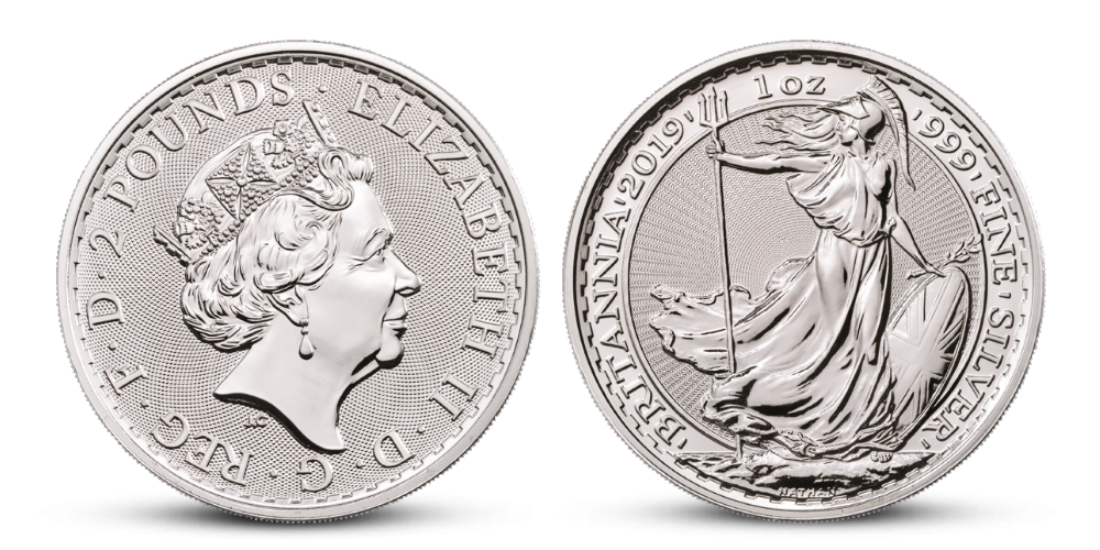 Stříbrná mince Britannia v numismatickém rámu