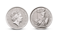 Stříbrná mince Britannia v numismatickém rámu