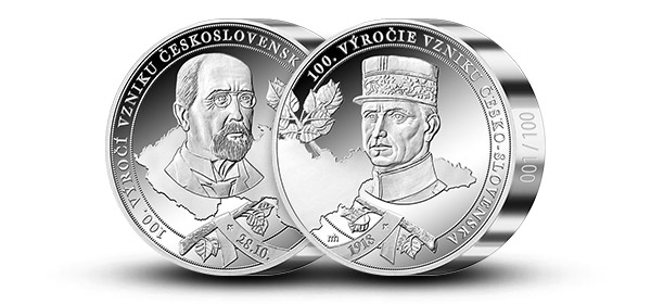 Avers a revers 1 kg pamětní medaile z ryzího stříbra - T. G. Masaryk a M. R. Štefánik Avers a revers 1 kg pamětní medaile z ryzího stříbra - T. G. Masaryk a M. R. Štefánik