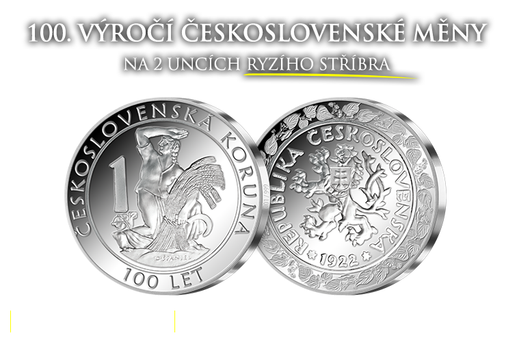 ČSR měna na pamětní medaili vyražené ze 2 uncí ryzího stříbra 