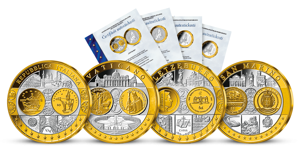 Euro měna - sada 4 pamětních medailí