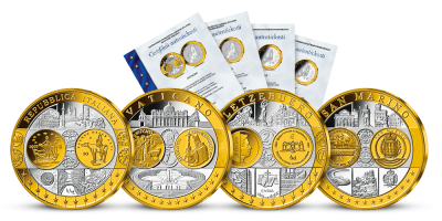 Euro měna Sada 4 pamětních medailí 