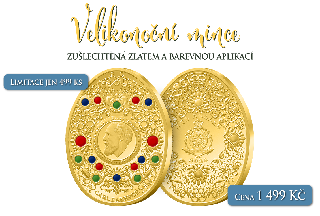 Velikonočn&iacute; pozlacen&aacute; mince Faberg&eacute; s barevnou aplikac&iacute;