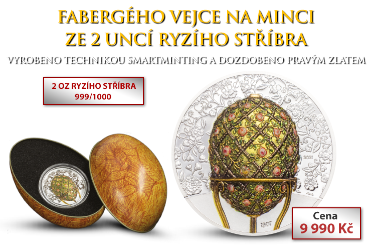 Fabergého vejce na minci ze 2 uncí ryzího stříbra