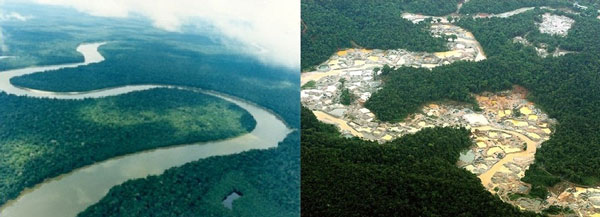 Enviromentální dopady těžby necertifkovaných dolů- řeka Putomayo Kolumbie