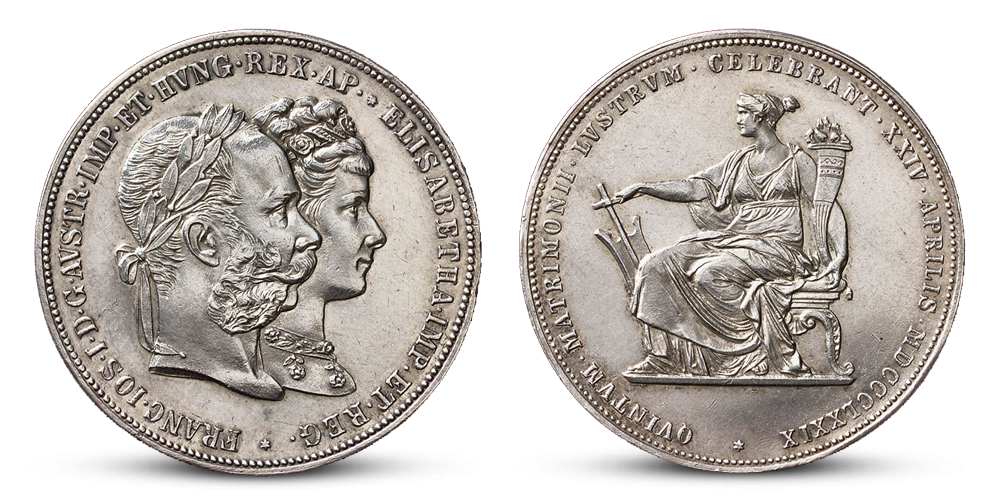 25. výročí svatby Františka Josefa I. a Sissi na originální historické minci ze stříbra vysoké ryzosti 25. výročí svatby Františka Josefa I. a Sissi na originální historické minci ze stříbra vysoké ryzosti