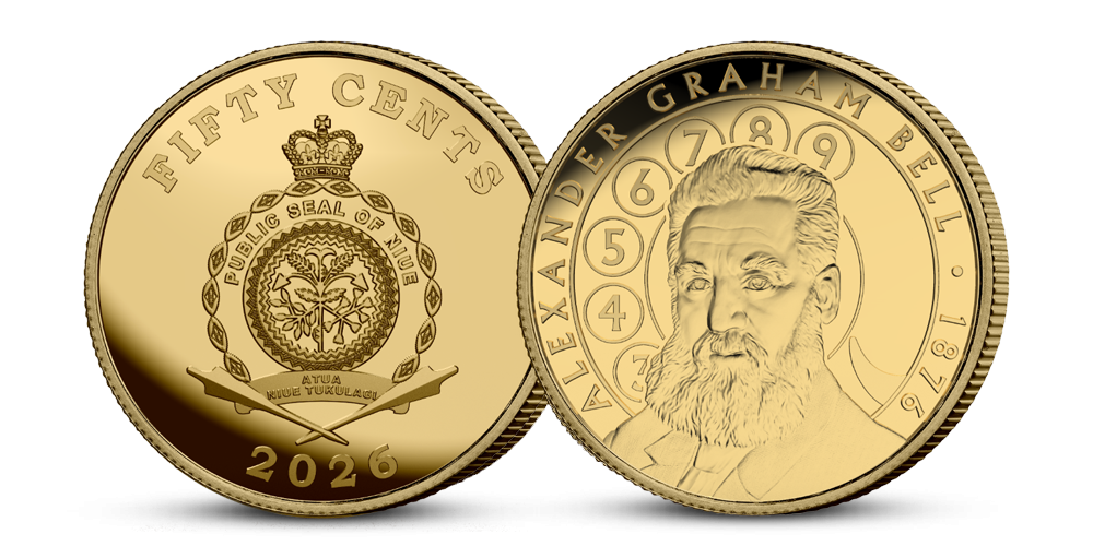 Vědec a vynálezce Alexander Graham Bell na minci z ryzího zlata 999/1000