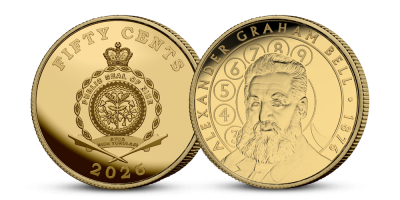 Vědec a vynálezce Alexander Graham Bell na minci z ryzího zlata 999/1000