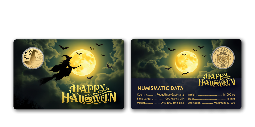 Halloweenská mince z ryzího zlata - Čarodějnický klobouk