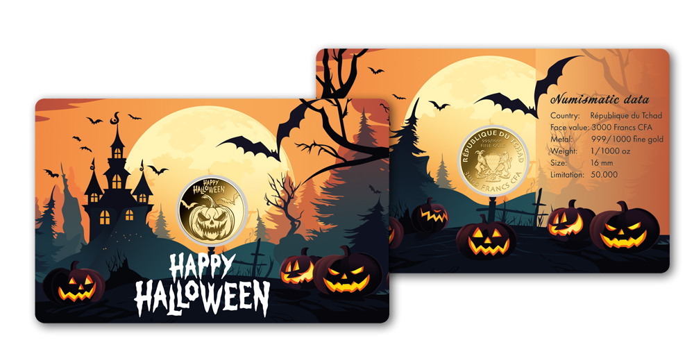 Halloweenská mince z ryzího zlata - Dýně