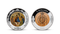Stříbrná mince vyobrazující Nejsvětější trojici