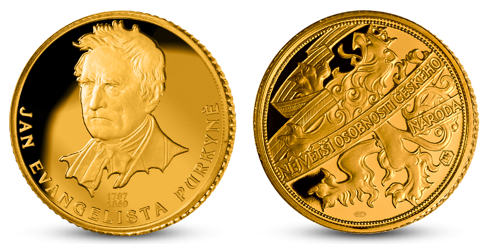Jan Evangelista Purkyně na pamětní medaili ze zlata 585/1000