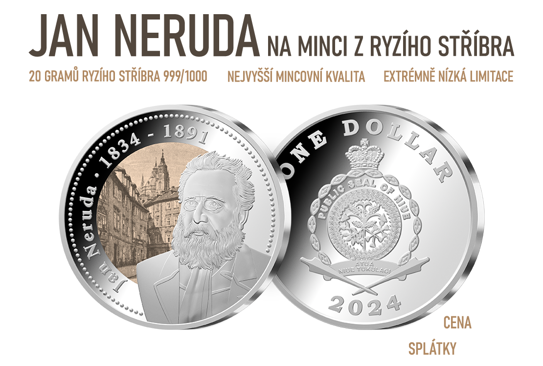 Jan Neruda na minci z ryzího stříbra
