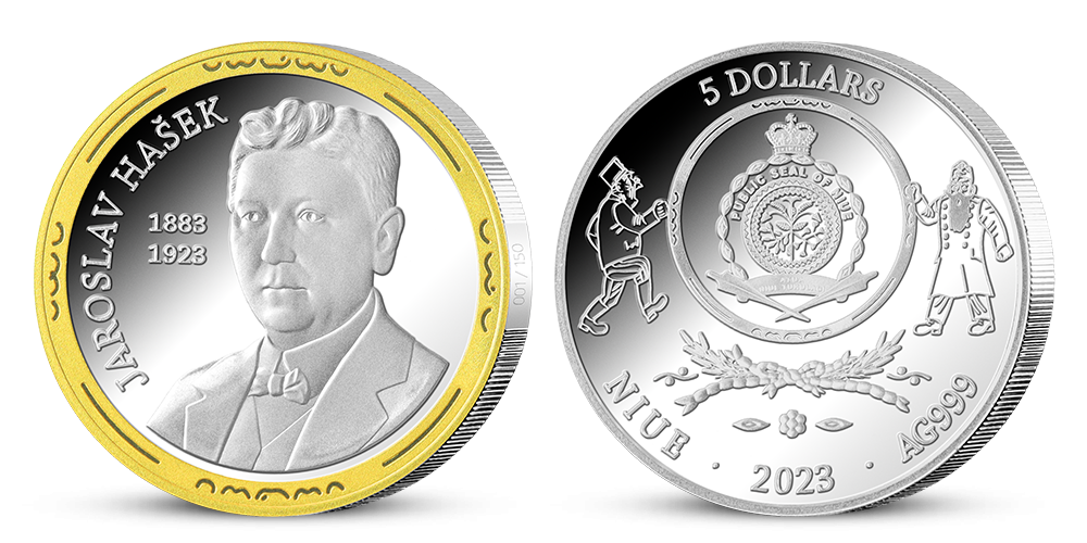 Sada stříbrných mincí Jaroslav Hašek a jeho legendární voják Švejk 