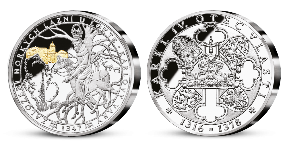 Stříbrná pamětní medaile Karel IV. a horké lázně u Lokte Stříbrná pamětní medaile Karel IV. a horké lázně u Lokte