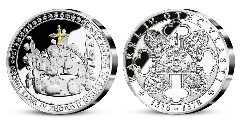 Stříbrná pamětní medaile Karel IV. a Svatováclavská koruna Stříbrná pamětní medaile Karel IV. a Svatováclavská koruna