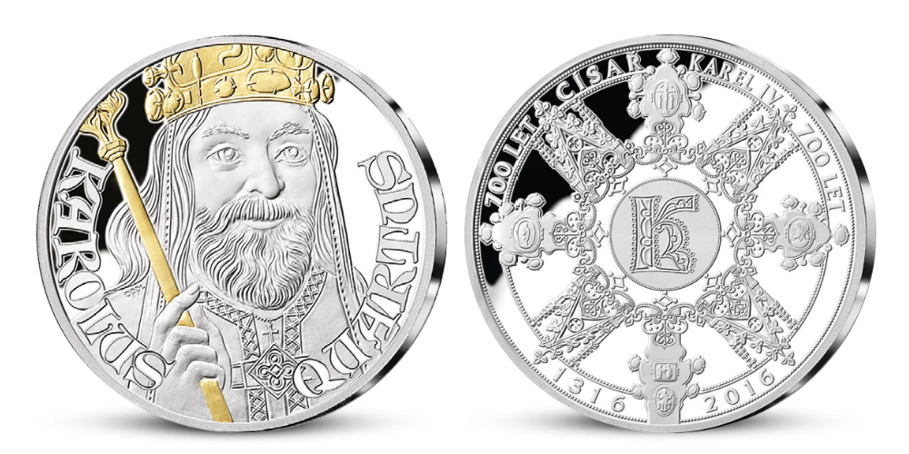 Karel IV. na stříbrné medaili zušlechtěné ryzím zlatem Karel IV. na stříbrné medaili zušlechtěné ryzím zlatem