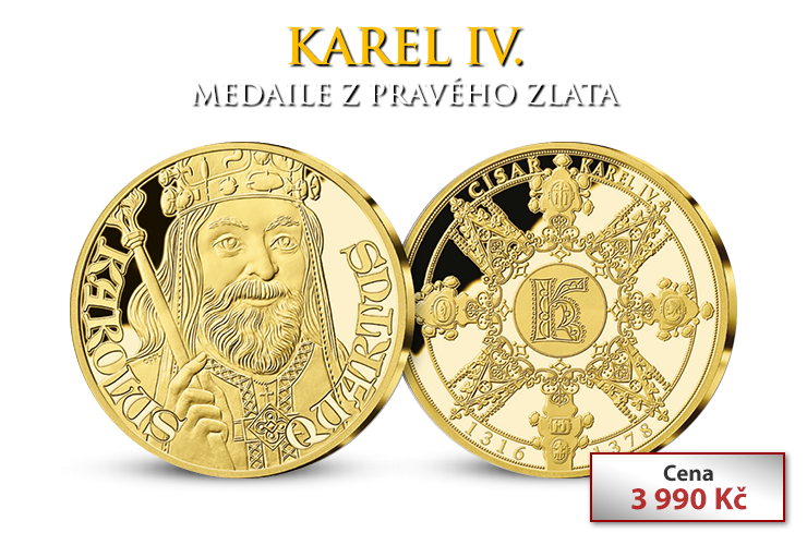 Karel IV. na pamětní medaili z pravého zlata