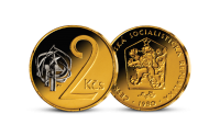 2 Kčs z let 1972-1990 mince zušlechtěná ryzím zlatem a rhodiem