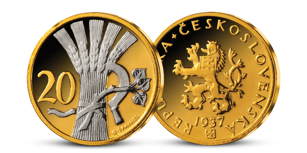 20 h z let 1921-1938 mince zušlechtěná ryzím zlatem a rhodiem