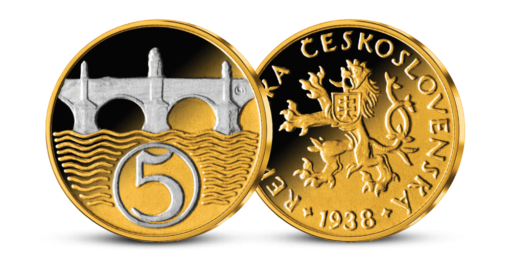 5 h z let 1923-1938 mince zušlechtěná ryzím zlatem a rhodiem