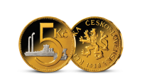 5 Kč z roku 1938 mince zušlechtěná ryzím zlatem a rhodiem