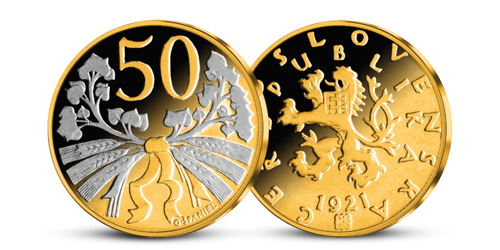 50 h z let 1921-1931 mince zušlechtěná ryzím zlatem a rhodiem