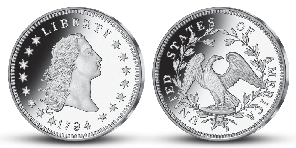 Legendární mince světa - Replika Flowing Hair Dollar