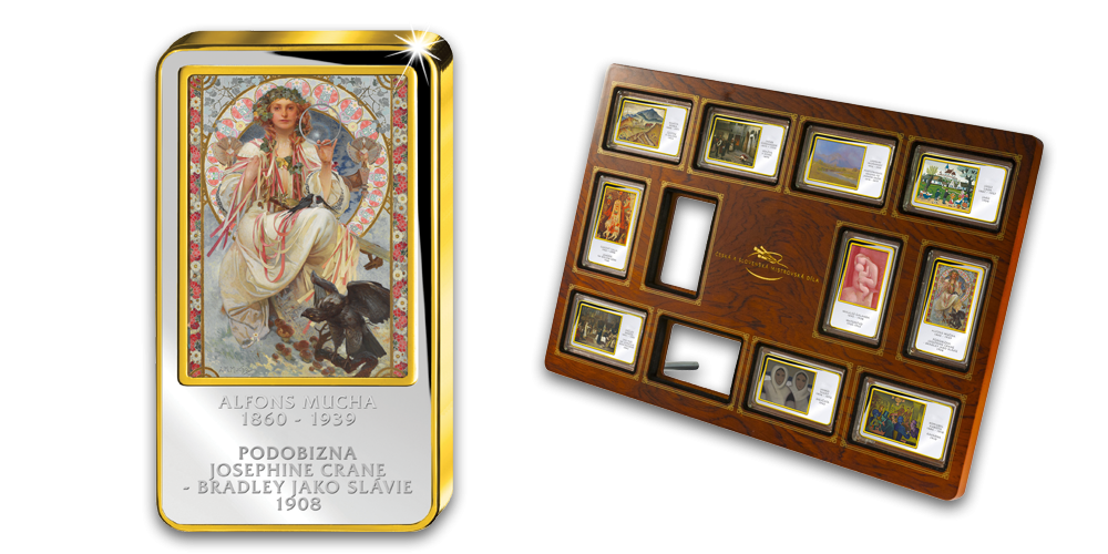 Alfons Mucha, Slavie - Kolorovaná medaile zušlechtěná ryzím zlatem Alfons Mucha, Slavie - Kolorovaná medaile zušlechtěná ryzím zlatem