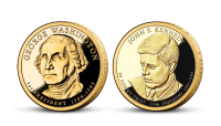 Prezidenstské dolary G. Washington a J. F. Kennedy