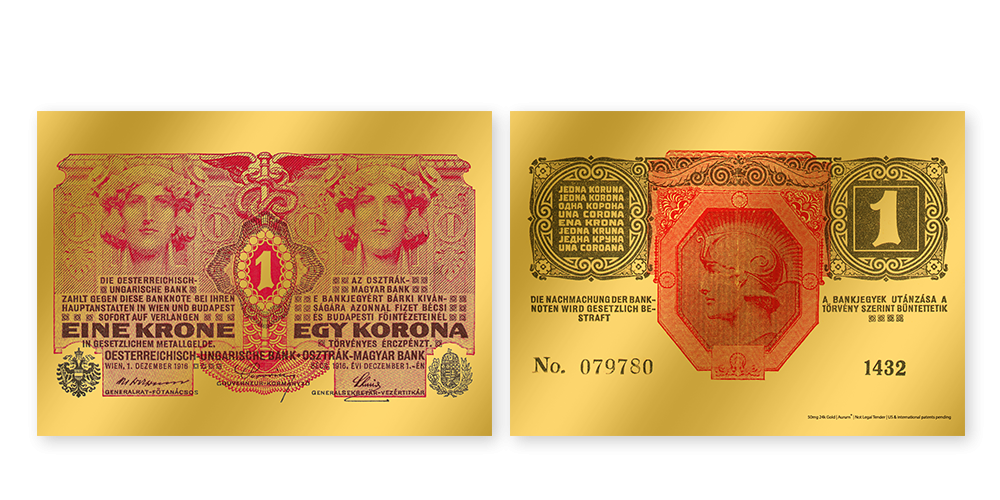 Kolekce: Rakousko-Uherské bankovky - 1 K z ryzího zlata 999/1000