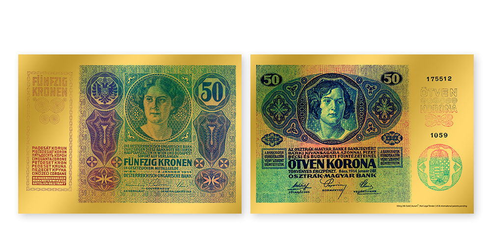 Kolekce: Rakousko-Uherské bankovky - 50 K z ryzího zlata 999/1000