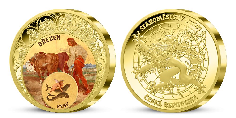 Pamětní medaile Březen se znamením Ryb zušlechtěná zlatem 
