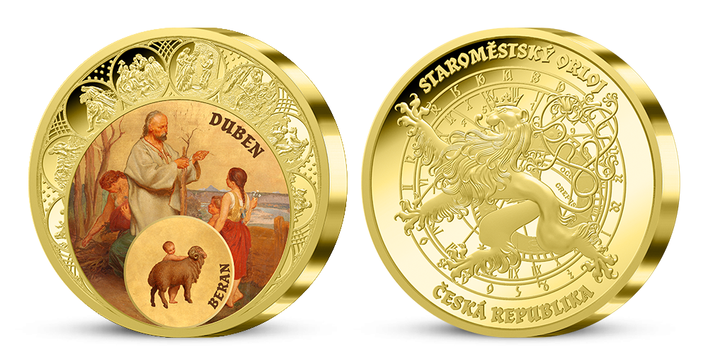 Pamětní medaile Duben se znamením Berana zušlechtěná zlatem 