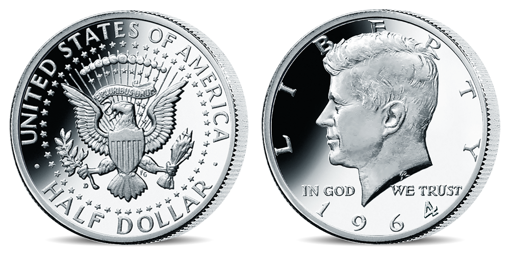 Stříbrná mince J. F. Kennedy z kolekce Americké stříbrné dolary