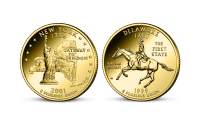 New York a Delaware - čtvrtdolarové mince zušlechtěné ryzím zlatem z kolekce USA Quarters