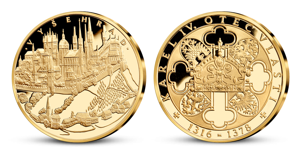 Život Karla IV. na pamětních medailích zušlechtěných ryzím zlatem - Vyšehrad
