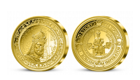 Pamětní medaile Karel IV. s průměrem 50 mm a zušlechtá ryzím zlatem 999/1000 